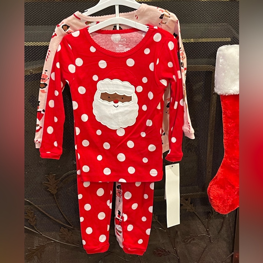 African American Santa Kids Pajamas 2 pairs of 2 pc each Christmas PJs